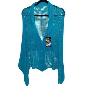 Cruise Club Cardishawl One Size Cardigan Sweater Shawl Lagenlook Poncho Buttons